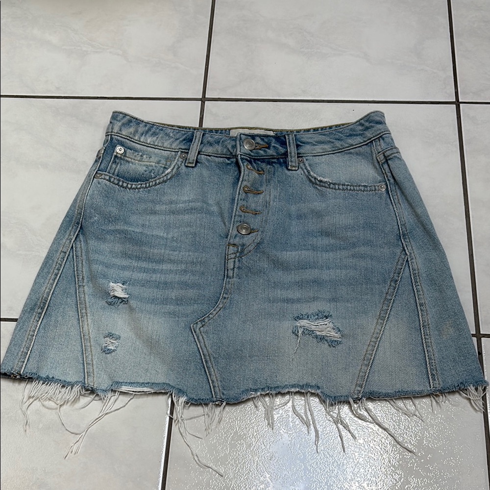 We The Free People Breezy Button Fly Mini Distressed Denim skirt